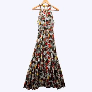 Jase Fruit Print Halter Maxi Dress XS Smocked Waist High Slit Boho Summer Dress